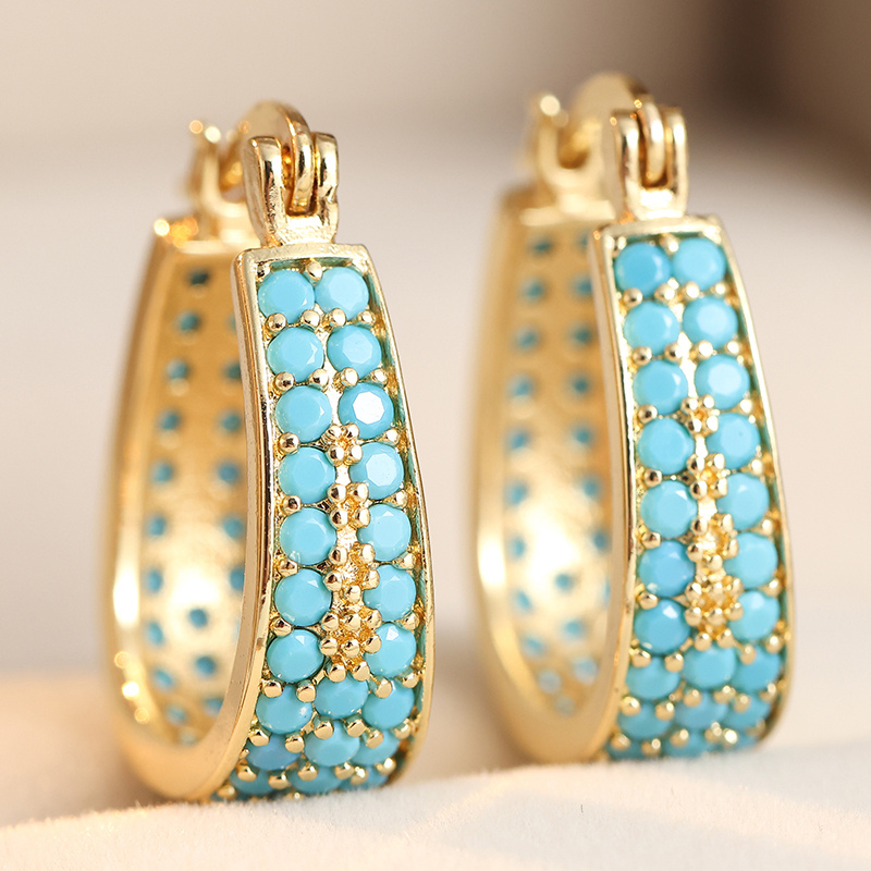 Women's Simple Inlaid Synthetic Turquoise Circular Earrings